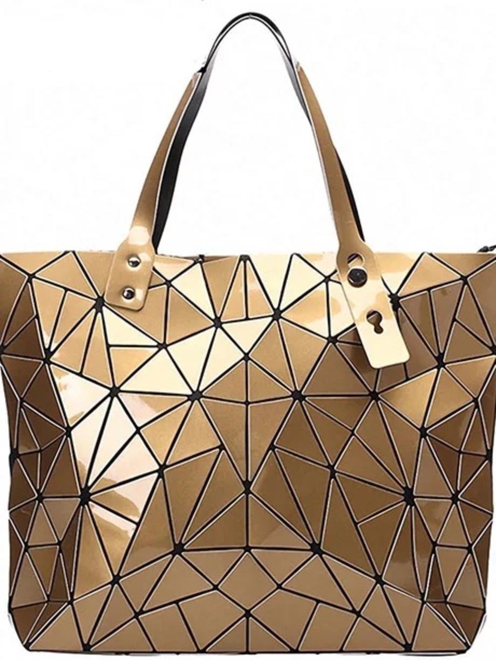 Pre-loved Metallic Gold Geometric Tote Bag for Women